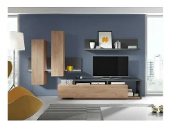 Móvel De Tv|Meublorama Móvel para TV 220cm coleção BERGAME. Cores carvalho e cinza antracite. Cinza antracite / Natural claro