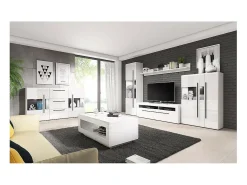 Outlet Meublorama Móvel para TV 140cm coleção BREDA. Cores fosco e brilhante. Estilo design. Branco