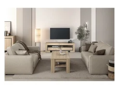 Móvel De Tv|Meublorama Móvel para TV coleção COPA – 160x50,5x41 cm – 2 gavetas e 2 nichos – Carvalho elegante – Design escandinavo Castanho