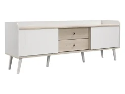 Móvel De Tv*Hauss Spole Móvel para TV com 2 gavetas e 2 portas de correr, porta às riscas, e madeira. Branco