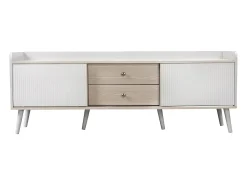 Móvel De Tv*Hauss Spole Móvel para TV com 2 gavetas e 2 portas de correr, porta às riscas, e madeira. Branco
