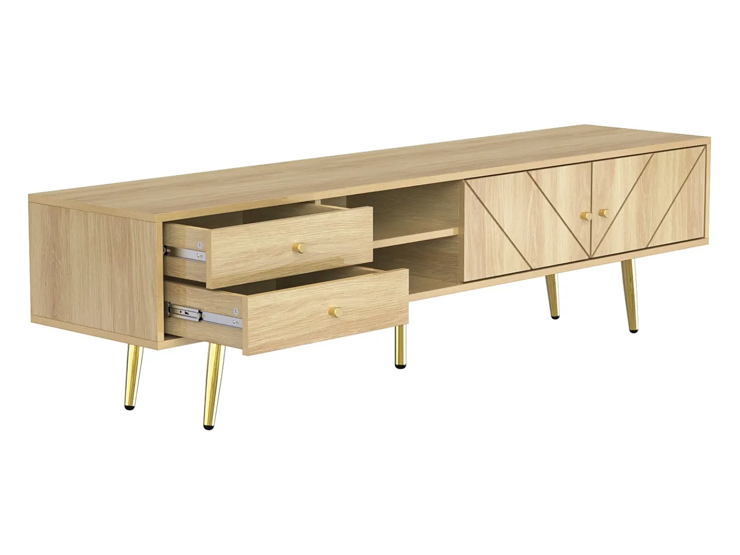 Hauss Spole Móvel para TV com 2 gavetas e 2 portas, pés dourados, 160 x 36 x 42 cm^ Móvel De Tv