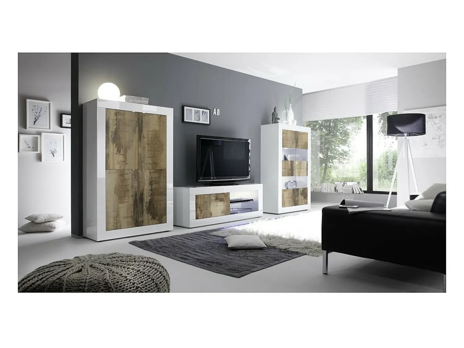 Móvel De Tv|Meublorama Móvel para TV com 1 porta, coleção CISA, nas cores brilhante laqueado e carvalho claro. Branco