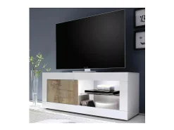 Móvel De Tv|Meublorama Móvel para TV com 1 porta, coleção CISA, nas cores brilhante laqueado e carvalho claro. Branco