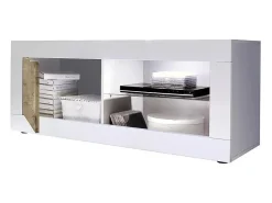 Móvel De Tv|Meublorama Móvel para TV com 1 porta, coleção CISA, nas cores brilhante laqueado e carvalho claro. Branco