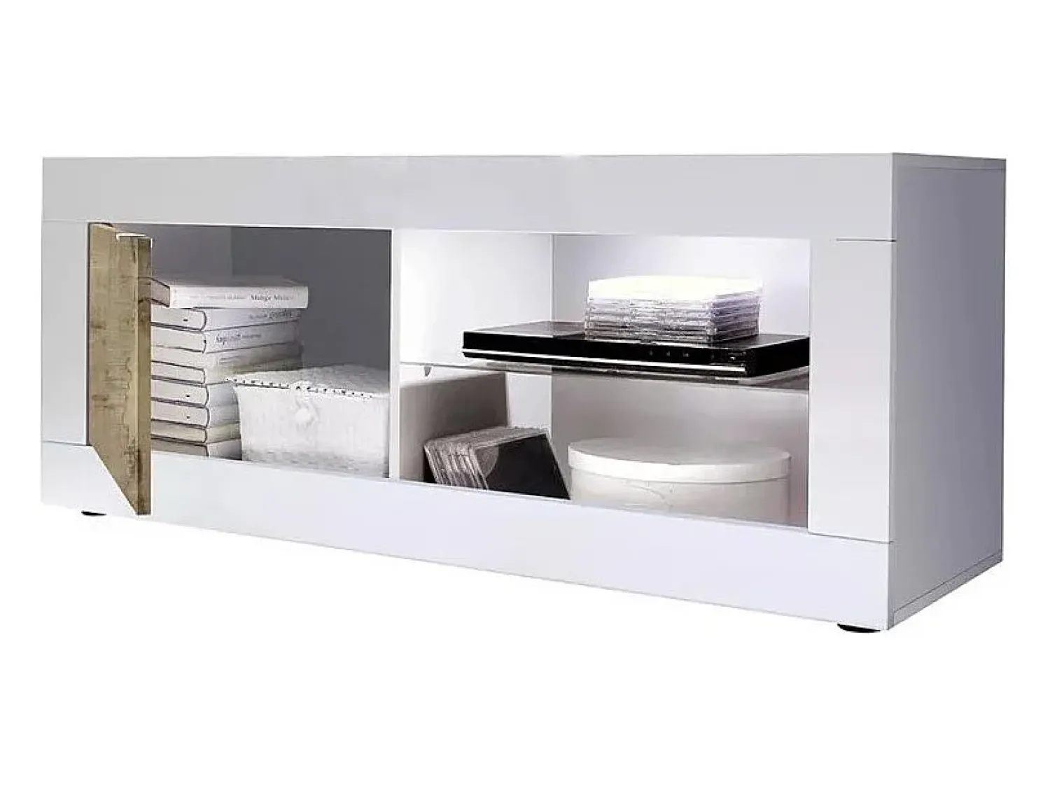 Móvel De Tv|Meublorama Móvel para TV com 1 porta, coleção CISA, nas cores brilhante laqueado e carvalho claro. Branco