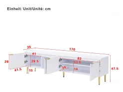 Móvel De Tv|Merax Móvel para TV com 4 portas texturizadas - 170 x 35 x 47,5 cm - puxadores e pés dourados - MDF - Branco