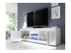 Outlet Meublorama Móvel para TV com 2 portas, coleção CISA, cor brilhante laqueado. Branco