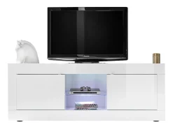 Outlet Meublorama Móvel para TV com 2 portas, coleção CISA, cor brilhante laqueado. Branco