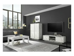 Móvel De Tv|Meublorama Móvel para TV com 2 portas, coleção COLOMARMO, cor branca com efeito de mármore, ideal para sua sala de estar moderna e sofisticada. Branco