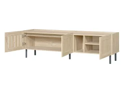 Móvel De Tv|Hauss Spole Móvel para TV com 3 portas, 160 x 40 x 47 cm - Design vazado - Cor da madeira natural Natural claro