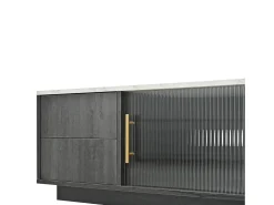 Móvel De Tv|Hauss Spole Móvel para TV com 2 portas de vidro e 4 gavetas - Tampo com efeito de mármore branco - Cinza Cinzento