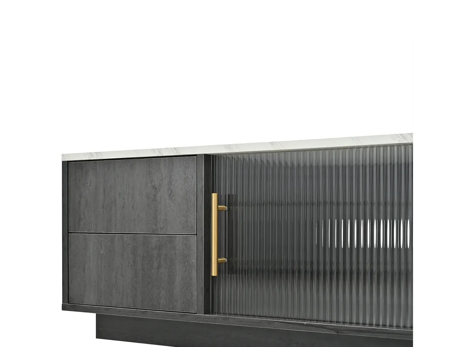 Móvel De Tv|Hauss Spole Móvel para TV com 2 portas de vidro e 4 gavetas - Tampo com efeito de mármore branco - Cinza Cinzento