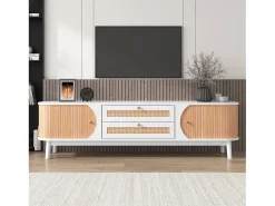 Discount Hauss Spole Móvel para TV com 2 portas de correr e 2 gavetas - e madeira Branco