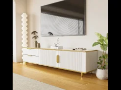 Best Hauss Spole Móvel para TV com 2 portas e 2 gavetas - puxadores e pés dourados - Branco