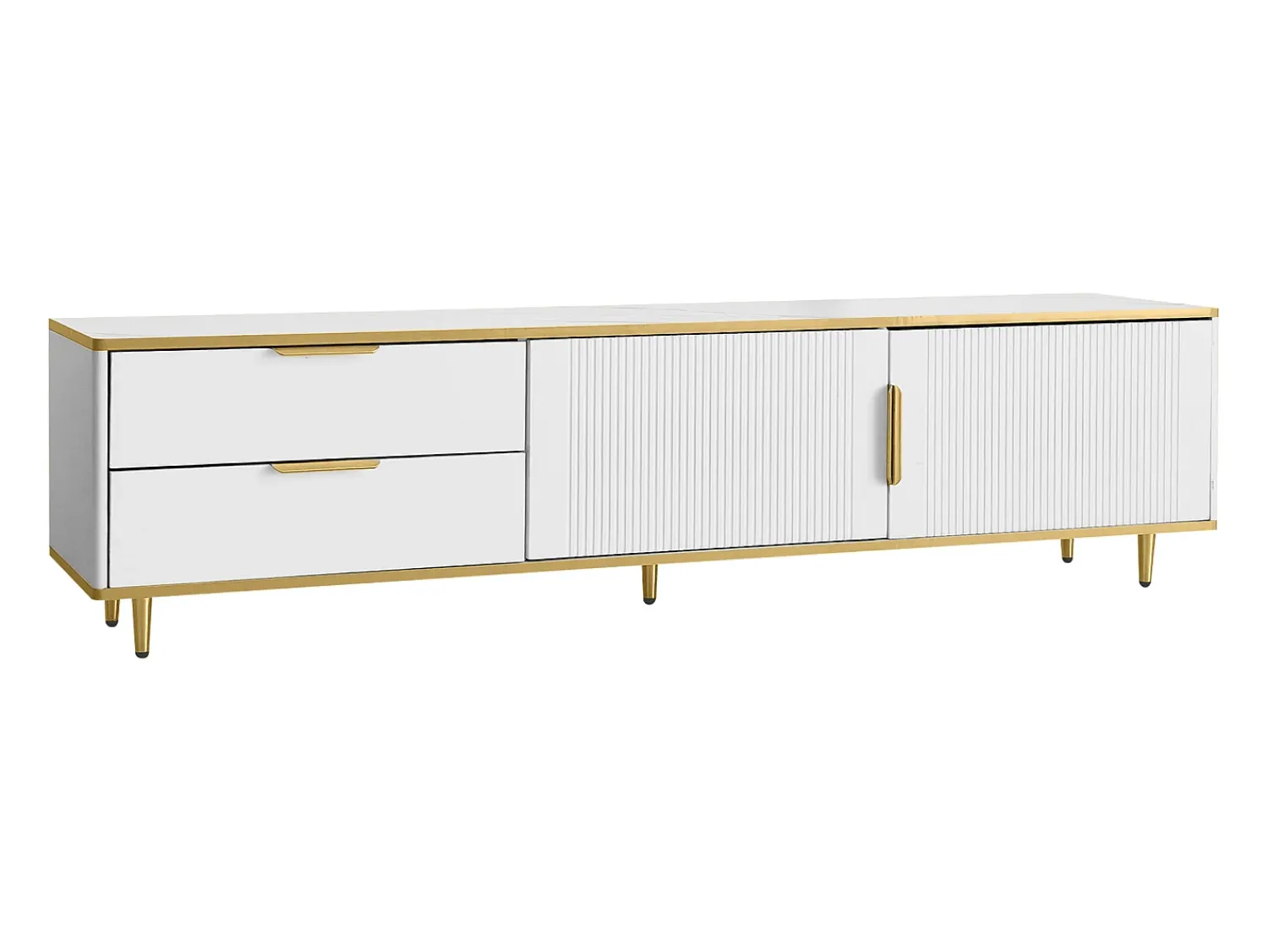 Best Hauss Spole Móvel para TV com 2 portas e 2 gavetas - puxadores e pés dourados - Branco