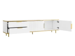 Best Hauss Spole Móvel para TV com 2 portas e 2 gavetas - puxadores e pés dourados - Branco