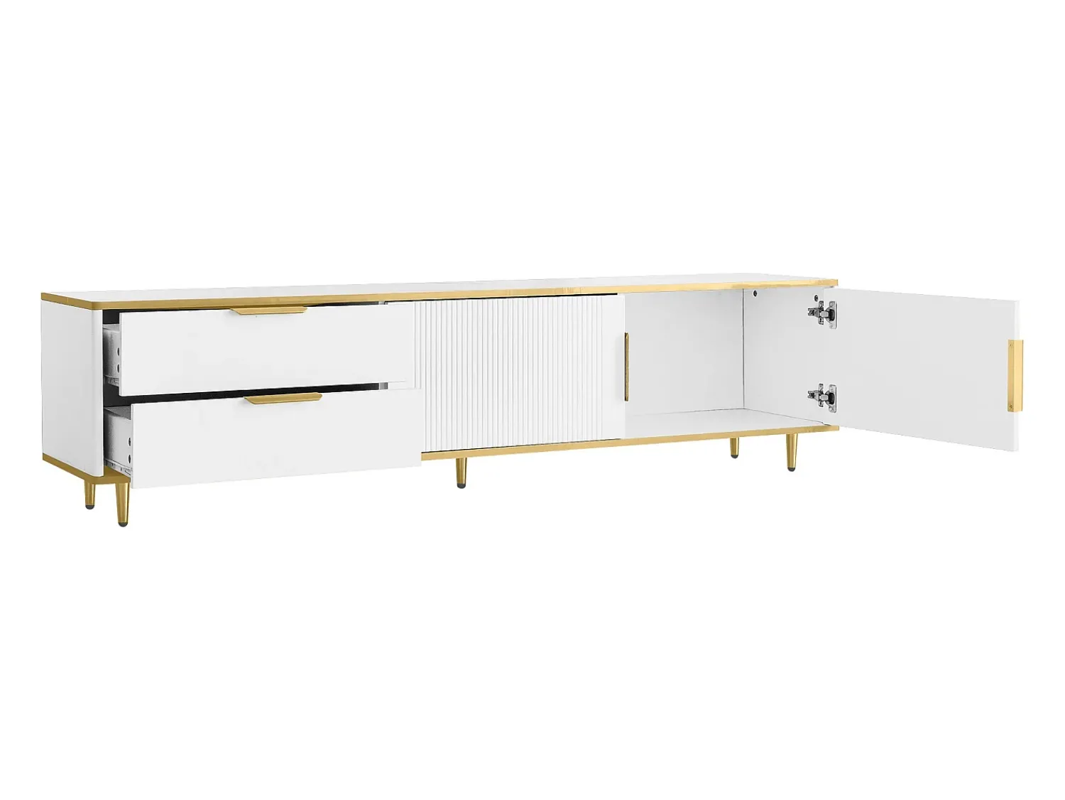 Best Hauss Spole Móvel para TV com 2 portas e 2 gavetas - puxadores e pés dourados - Branco
