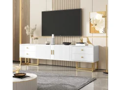 Hauss Spole Móvel para TV com 2 portas e 4 gavetas - Pés em metal dourado -^ Móvel De Tv