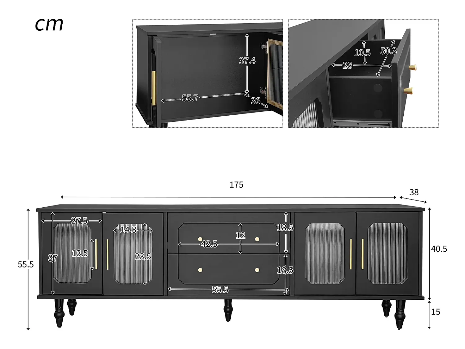 Hauss Spole Móvel para TV com 4 portas de vidro e 2 gavetas - Madeira PB - 175x38x55,5cm^ Móvel De Tv