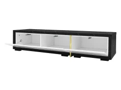 Móvel De Tv*Hauss Spole Móvel para TV com 3 portas, comprimento ajustável, frente branca brilhante e laterais em folheado com efeito mármore preto - 140/260x40x30cm Branco