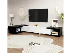 Móvel De Tv*Hauss Spole Móvel para TV com 3 portas, comprimento ajustável, frente branca brilhante e laterais em folheado com efeito mármore preto - 140/260x40x30cm Branco