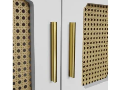Móvel para TV com 4 portas, 2 gavetas, porta de vidro e pés de madeira maciça para sala de estar de 70 a 79 polegadas, . Branco