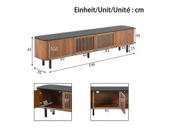 Móvel De Tv*Hauss Spole Móvel para TV com 4 portas, 190 x 35 x 45 cm - Tampo preto - Cor madeira escura Natural escuro