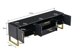 Best Merax Móvel para TV com acabamento brilhante, 4 portas e 2 gavetas - 170 x 39 x 53,5 cm - puxadores e pés dourados - MDF - Preto