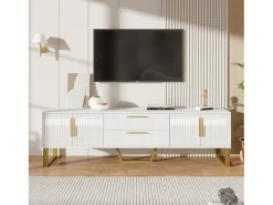 Móvel para TV com base, puxadores dourados, armário baixo para sala de estar com portas estruturadas esculpidas,^ Móvel De Tv