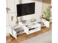 Móvel para TV com base, puxadores dourados, armário baixo para sala de estar com portas estruturadas esculpidas,^ Móvel De Tv