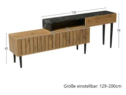 Móvel De Tv| Móvel para TV com design em mármore e imitação de madeira, pés de ferro, 180 x 36,5 x 58 cm, madeira escura. Castanho