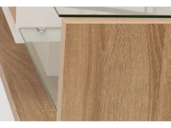 Hot Móvel para TV com divisórias de vidro e iluminação LED regulável, com 2 gavetas e uma prateleira aberta, . Branco