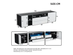 Móvel De Tv* Móvel para TV com iluminação LED brilhante, 2 portas e 2 gavetas - Móvel para TV - 180 cm - e branco Preto