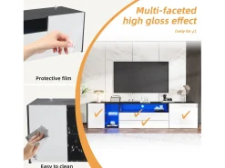 Móvel De Tv* Móvel para TV com iluminação LED brilhante, 2 portas e 2 gavetas - Móvel para TV - 180 cm - e branco Preto