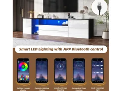 Outlet Móvel para TV com iluminação LED brilhante, 2 portas e 2 gavetas - Móvel para TV - 180 cm - e branco Preto