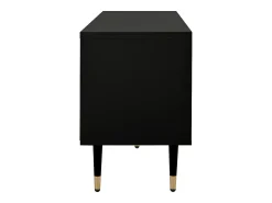 Móvel De Tv| Móvel para TV com portas de madeira maciça, 170 x 36 x 54 cm, puxadores ocultos e detalhes dourados, . Preto