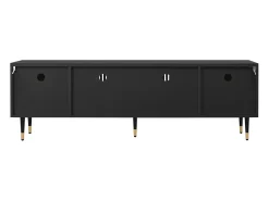 Móvel De Tv| Móvel para TV com portas de madeira maciça, 170 x 36 x 54 cm, puxadores ocultos e detalhes dourados, . Preto