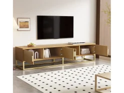 Clearance Móvel para TV de 180 cm, 4 portas, para sala de estar e quarto, branco, com puxador semicircular. Natural claro