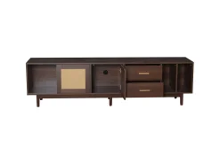 Best Móvel para TV de 190 cm com gavetas, MDF marrom com detalhes em rattan. Natural escuro