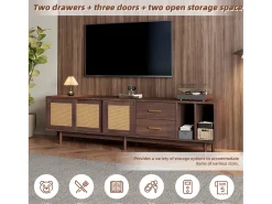 Best Móvel para TV de 190 cm com gavetas, MDF marrom com detalhes em rattan. Natural escuro