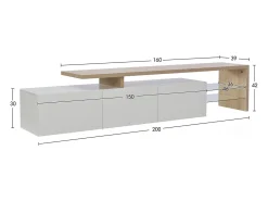 Sale Móvel para TV de 200 cm com iluminação LED, 3 portas e prateleiras de vidro, estilo moderno e baixo, em madeira e . Branco