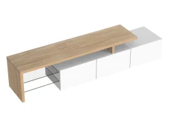 Móvel De Tv| Móvel para TV de 197 cm com iluminação LED, 3 portas e prateleiras de vidro, comprimento ideal para sala de estar, Branco