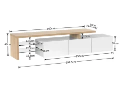 Móvel De Tv| Móvel para TV de 197 cm com iluminação LED, 3 portas e prateleiras de vidro, comprimento ideal para sala de estar, Branco
