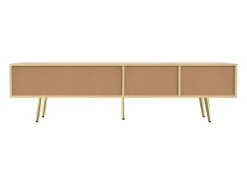 Móvel De Tv* Móvel para TV de 160 cm com pés dourados - Móvel moderno para TV com 2 gavetas e 2 portas - Madeira resistente Natural claro