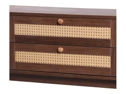 Móvel De Tv| Móvel para TV de 170 cm em madeira maciça e rattan, com portas e gavetas deslizantes, banco para TV com espaço de armazenamento, marrom. Castanho