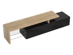 Móvel para TV de 197 cm em brilhante com iluminação LED. Móvel baixo para TV com prateleira de vidro e 3 portas.^ Móvel De Tv