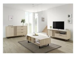 Móvel De Tv*Meublorama Móvel para TV de 165cm na cor carvalho claro com 2 portas e 1 nicho da coleção LOFT. Pés em metal. Castanho