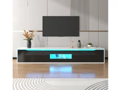 Sale Móvel para TV de parede e de chão, brilhante e madeira, LED com mudança de cor, 180x30x35cm Preto