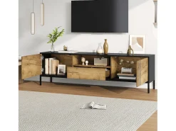 Merax Móvel para TV de sala de estar - 170 x 35 x 50 cm - com 2 portas + 1 gaveta - para TVs de até 70 polegadas - aglomerado - cor natural^ Móvel De Tv
